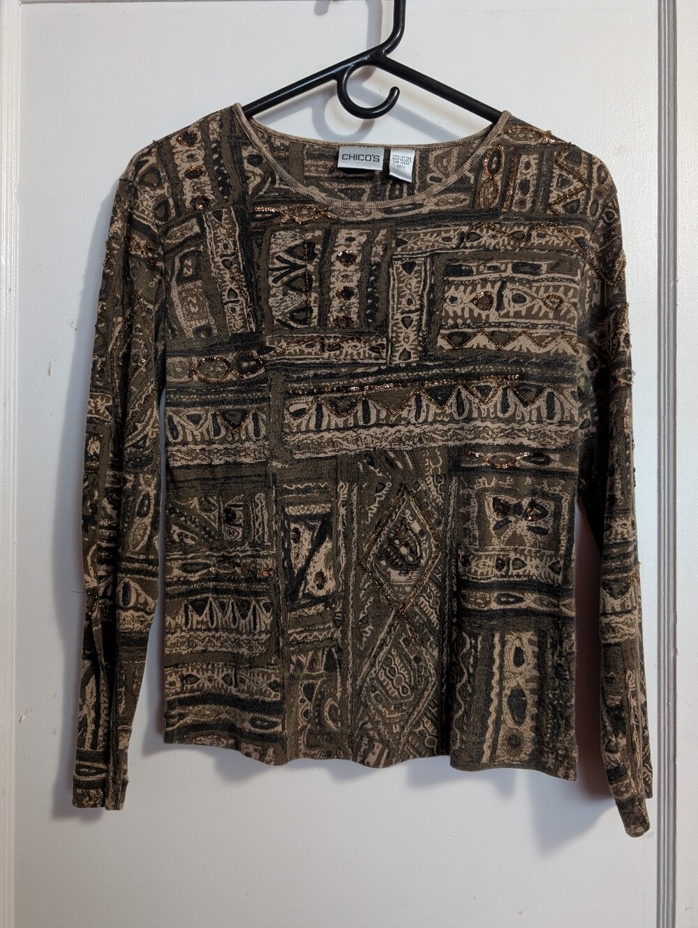 Chico's Earth Tone Geometric Knit Top